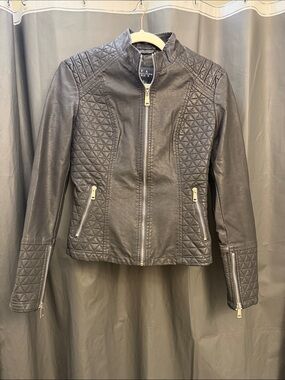 Coalition Women's Black Quilted Faux-Leather Moto Jacket